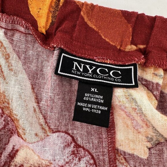 NYCC Floral Button-Front Skirt XL Red Orange Purple Linen Blend Tropical Maxi - Picture 13 of 16